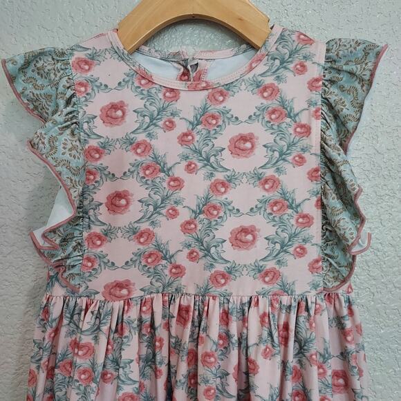 🔴3/$20 Ruffles Pink & Gray Floral Dress - Picture 2 of 6